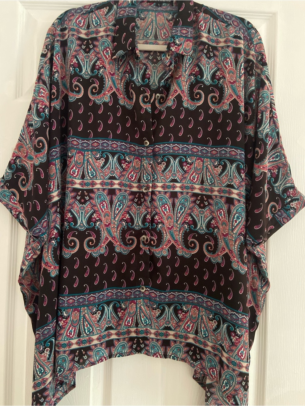 Mechant Black Paisley Tunic with Teal and Pink Accents